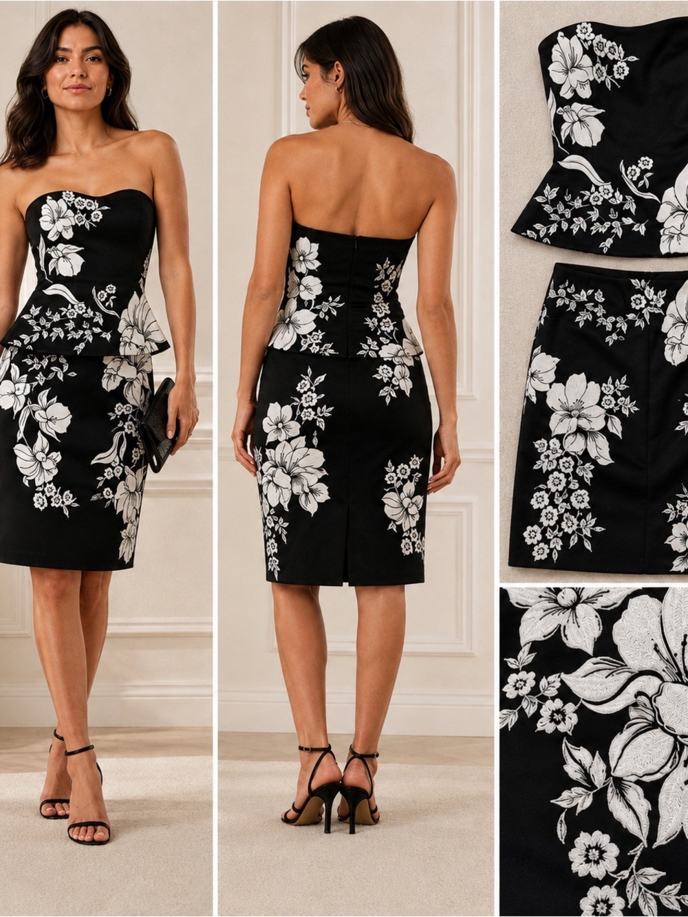 White House Black Market Elegant Embroidered Bustier & Pencil Straight Skirt 8